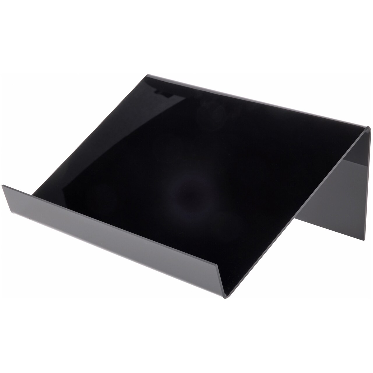 Plymor Black Acrylic Slightly Elevated Book Display Stand with 1.5" Ledge, 12" W x 9" D x 4.5" H